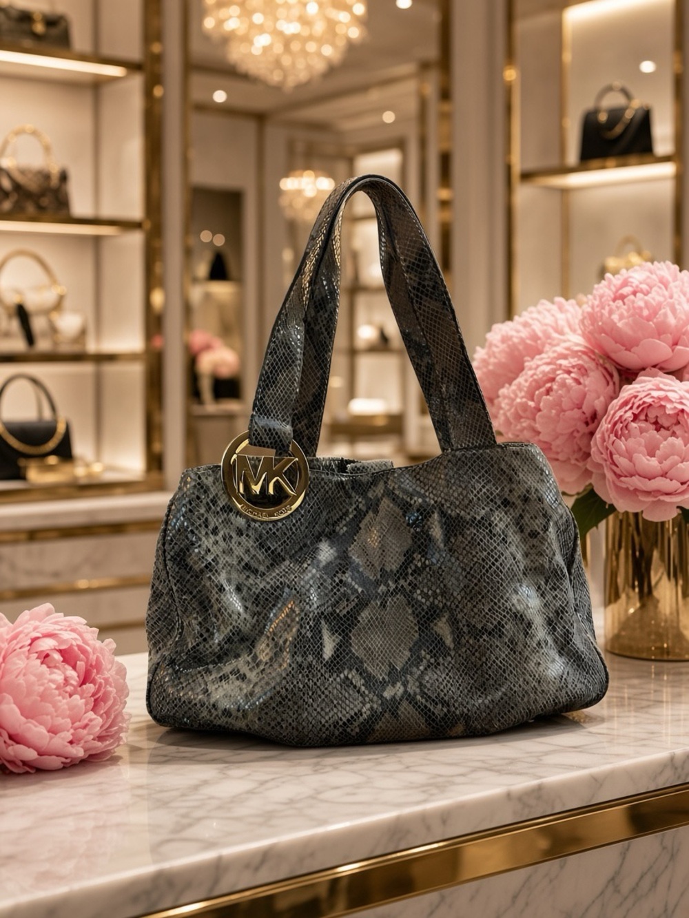 Michael Kors Snake-Print Shoulder Bag